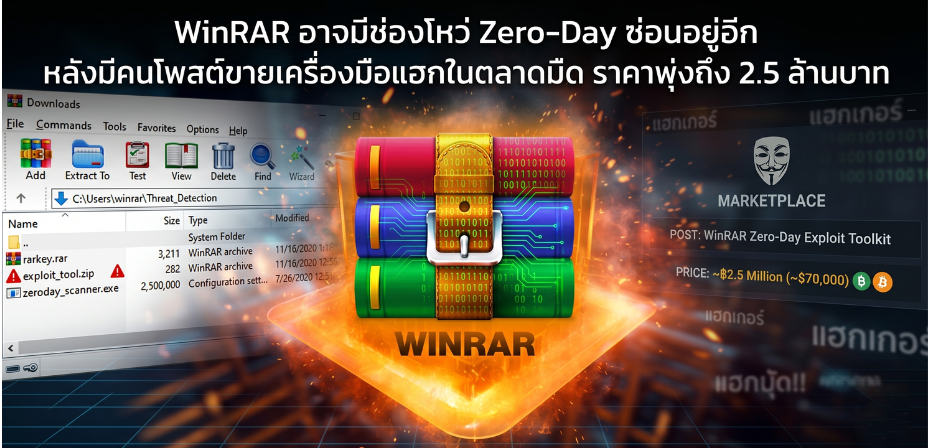 WinRAR อาจมีช่องโหว่ Zero‑Day ซ่อนอยู่อีก หลังมีคนโพสต์ขายเครื่องมือแฮกในตลาดมืด ราคาพุ่งถึง 2.5 ล้านบาท