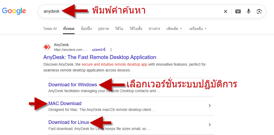 หน้าเว็บ AnyDesk